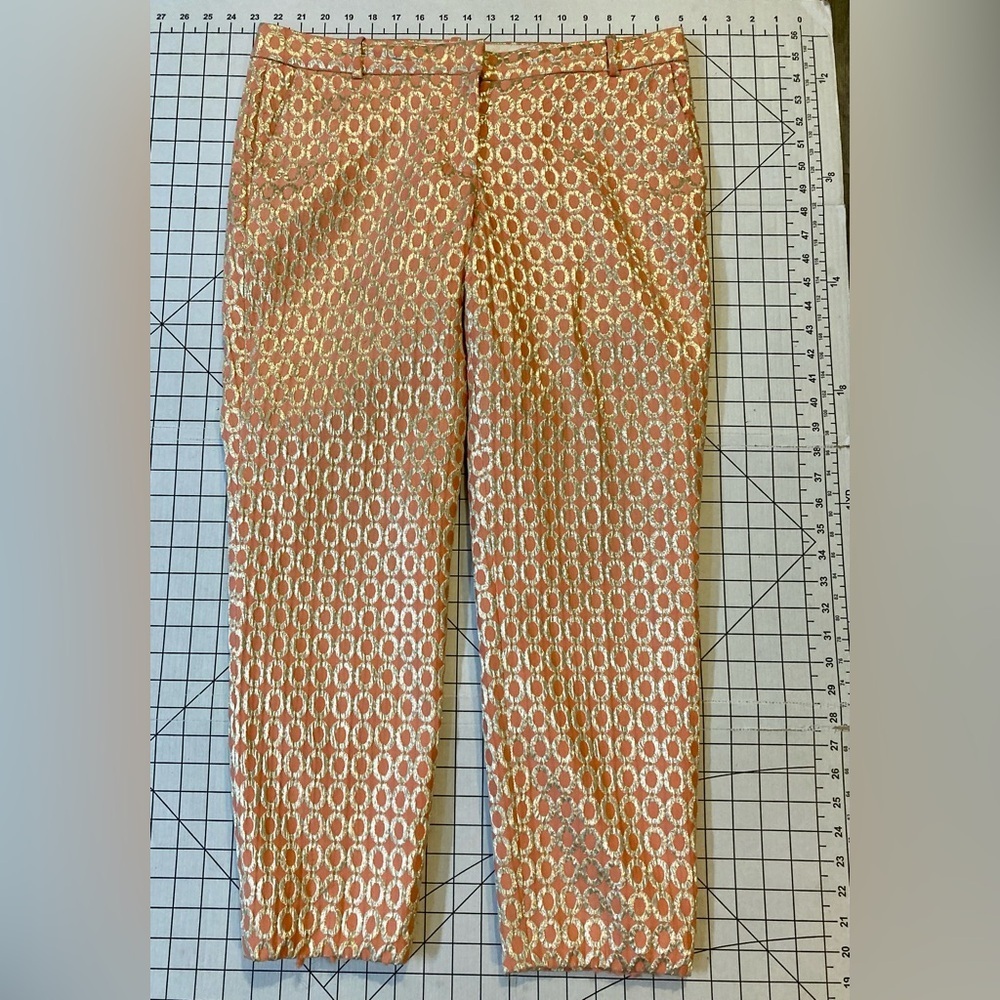 J. Crew Women’s Size 8 Gold/Salmon Patterned Trouser Pants - Picture 2 of 9